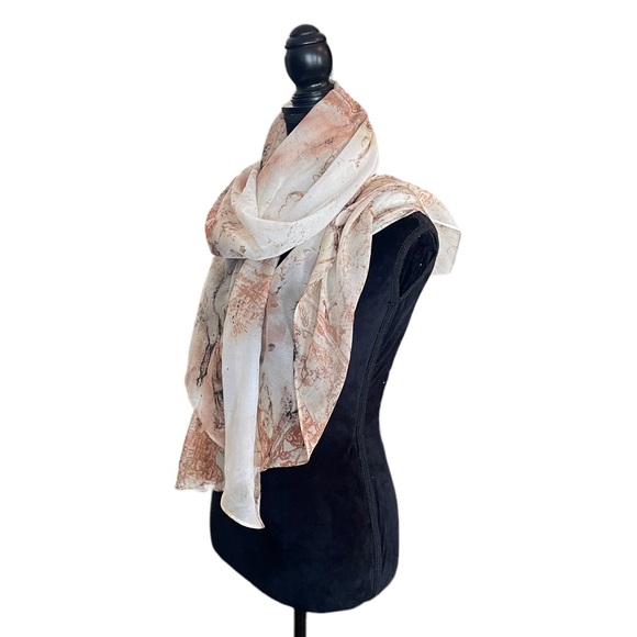 Lord & Taylor oversized marble print lightweight cream wrap scarf headscarf - Picture 6 of 7
